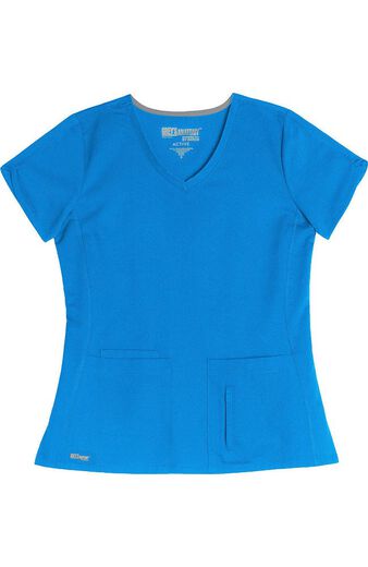 Women's Scrub Set: V-Neck Solid Top & Logo Elastic Waist Drawstring Pant