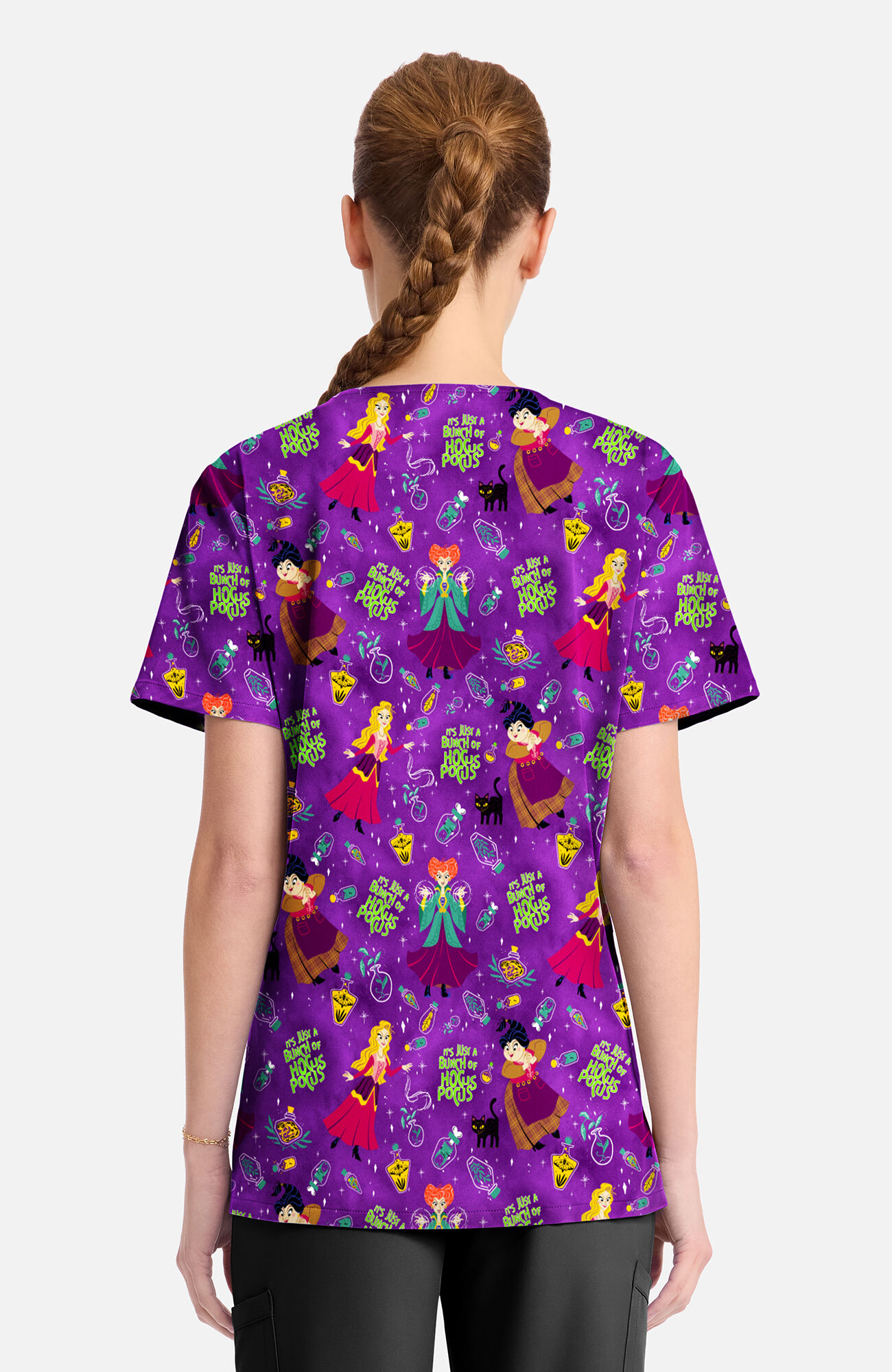 Women's Bunch Of Hocus Pocus Print Scrub Top, , large