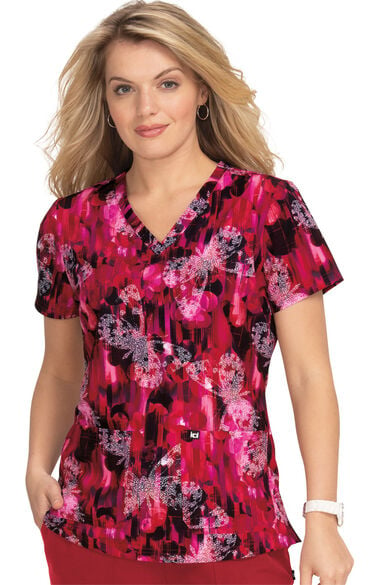 Clearance Women's Early Energy Flutter Butterfly Print Scrub Top, , large