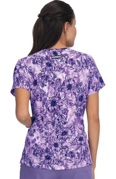 Clearance Women's Early Energy Watercolor Botanical Wisteria Print Scrub Top, , large