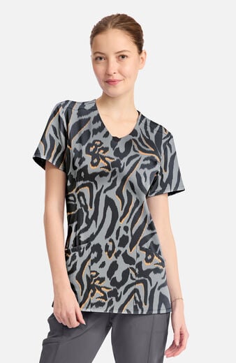 Women's Round Neck Big Cat Print Scrub Top Women's Round Neck Big Cat Print Scrub Top
