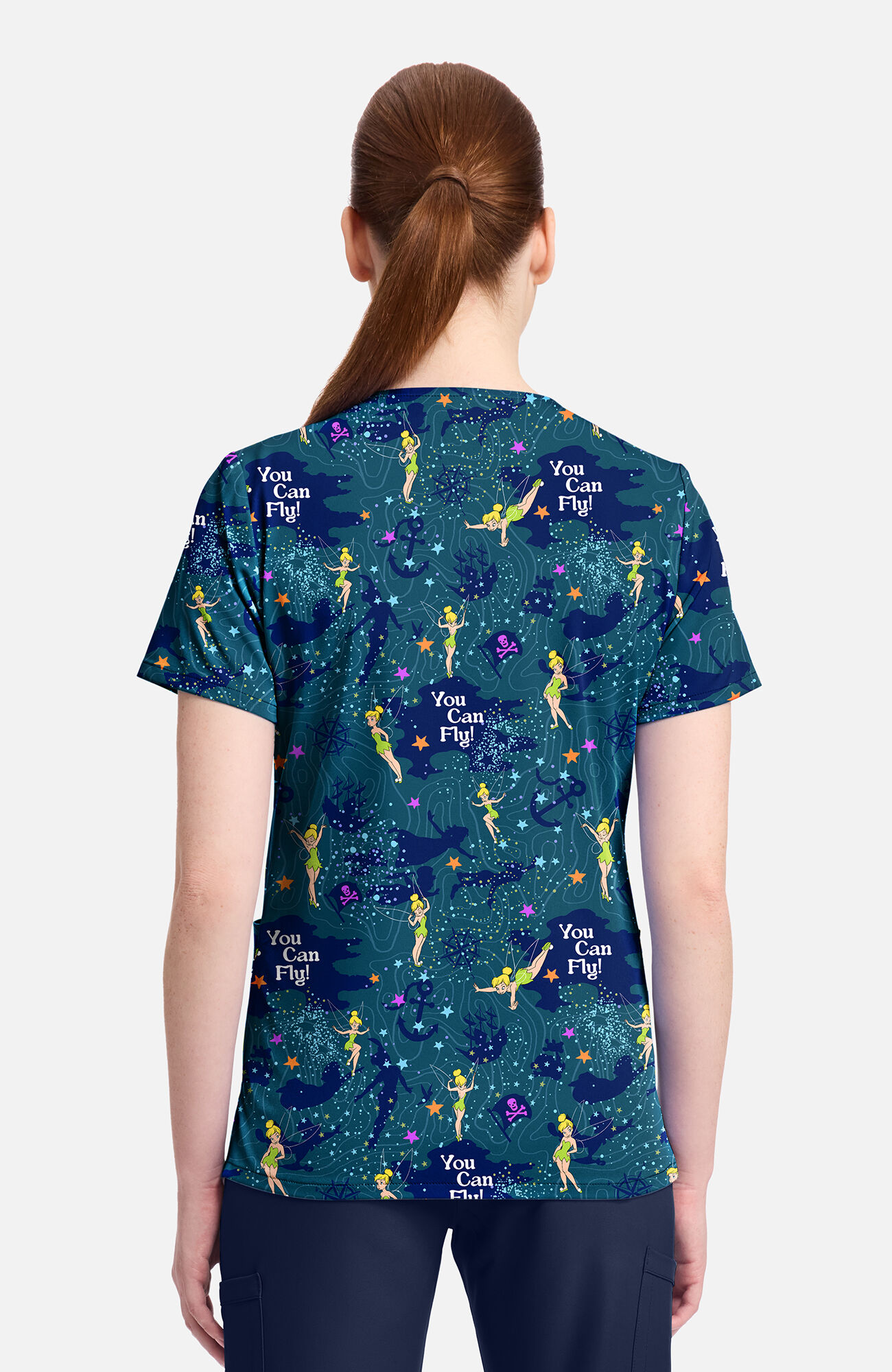 Women's Tinker Bell Flight Print Scrub Top, , large