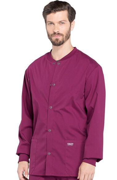 Clearance Men's Snap Front Warm-Up Solid Scrub Jacket, , large