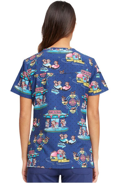 Clearance Women's Carnival Critters Print Scrub Top, , large
