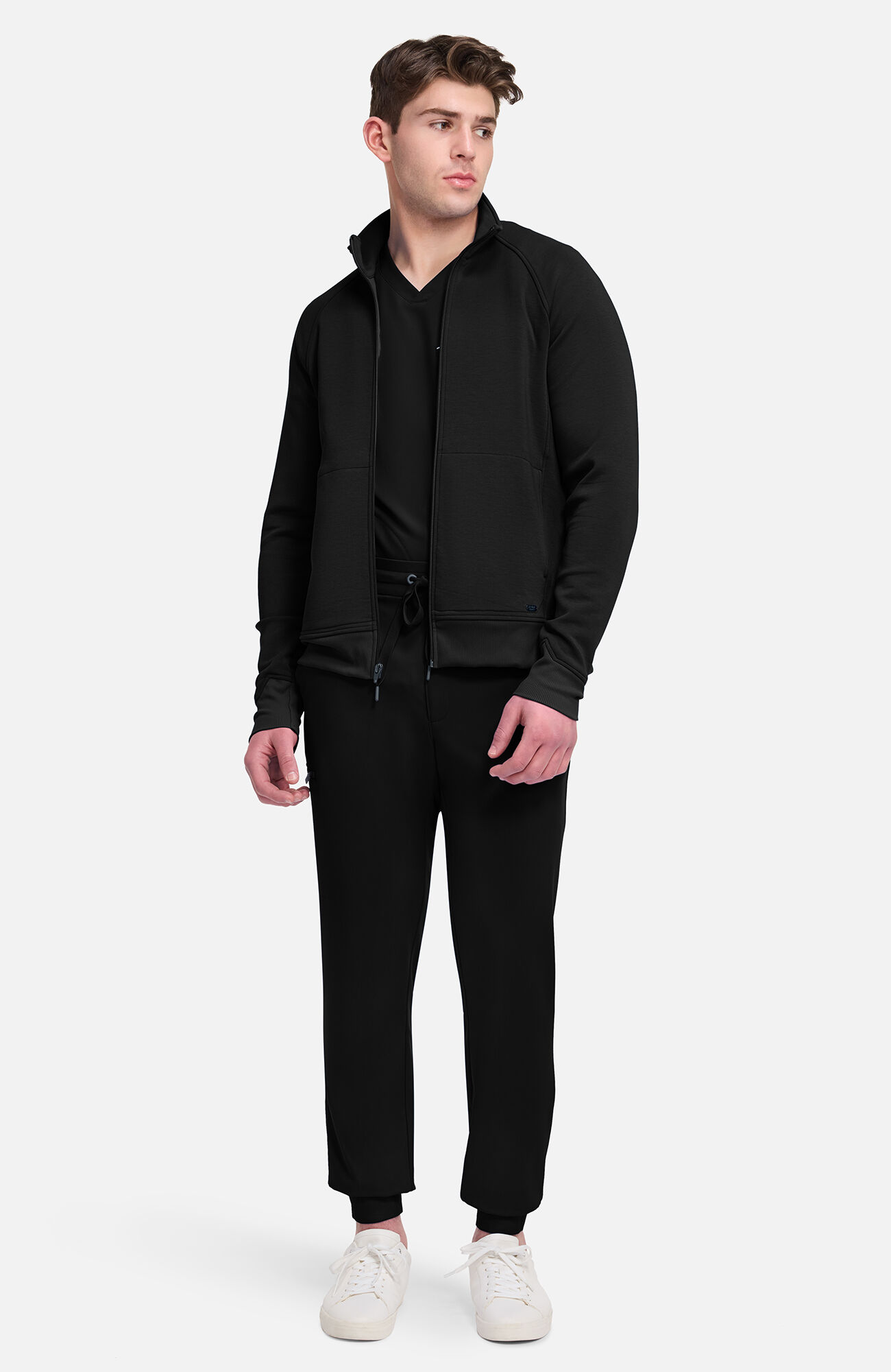 Men's Zip Front Raglan Knit Scrub Jacket, BLA Black | black, large