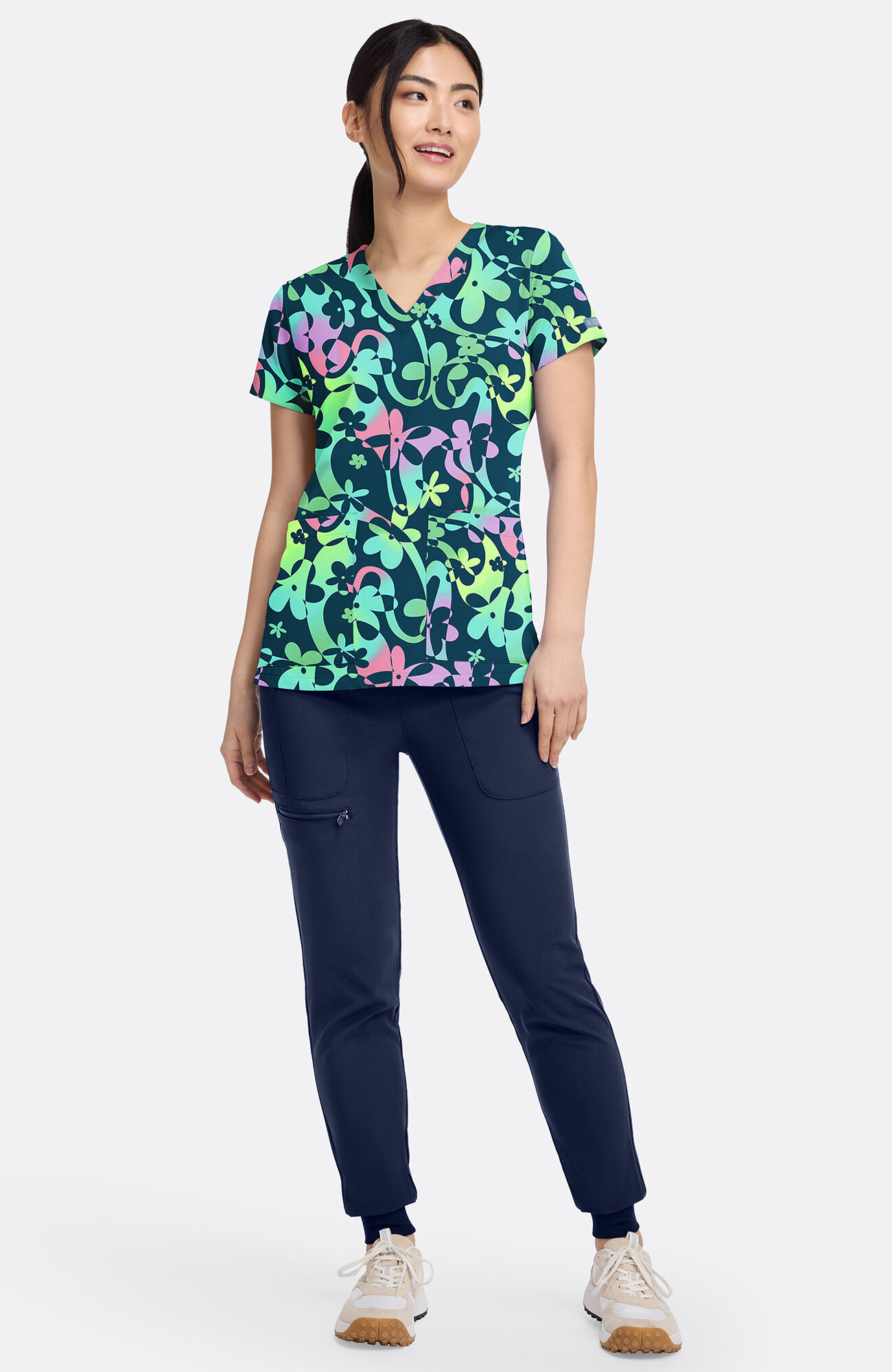 Women's Vicky Dizzy Daisy Print Scrub Top