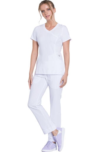 Women's Scrub set: 4-Pocket Knit Panel Mock Wrap Top & Rib Knit Drawstring Waist Pant Women's Scrub set: 4-Pocket Knit Panel Mock Wrap Top & Rib Knit Drawstring Waist Pant