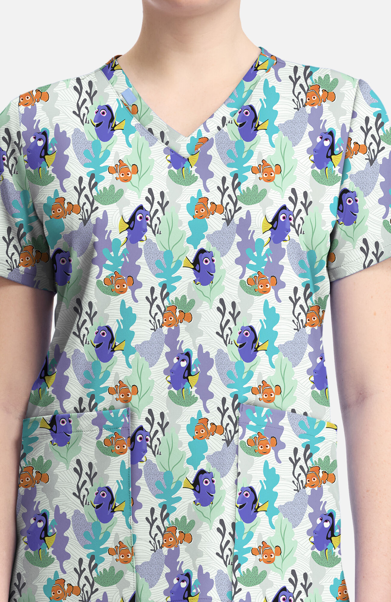 Women's Nemo And Dory Print Scrub Top, , large