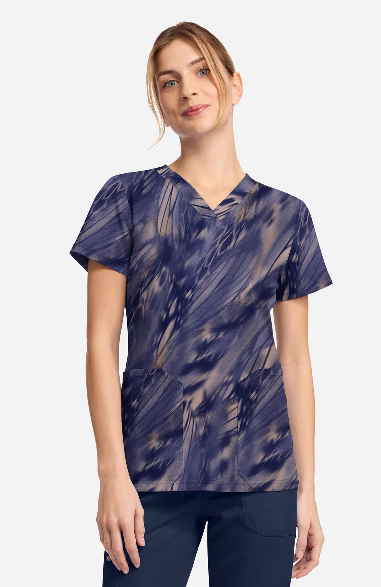 Women's Watercolor Feather Print Scrub Top