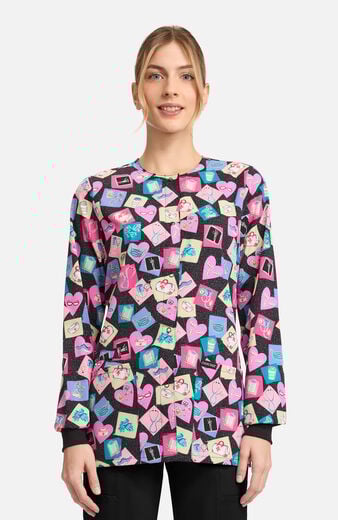 Women's Snap Front Health-Abet Print Scrub Jacket Women's Snap Front Health-Abet Print Scrub Jacket