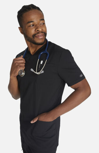 Men's Knitted Panel Solid Scrub Top Men's Knitted Panel Solid Scrub Top