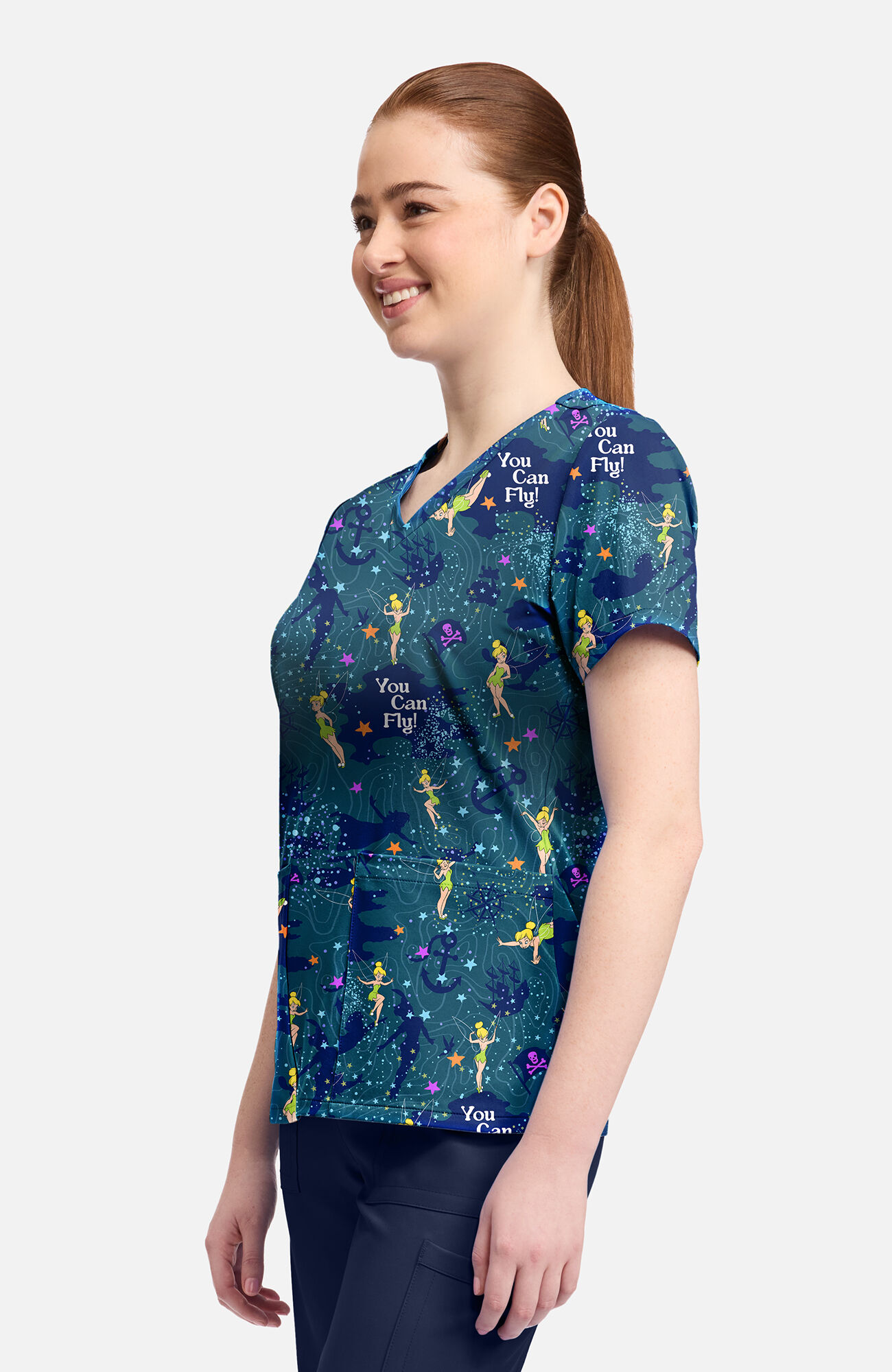 Women's Tinker Bell Flight Print Scrub Top, , large