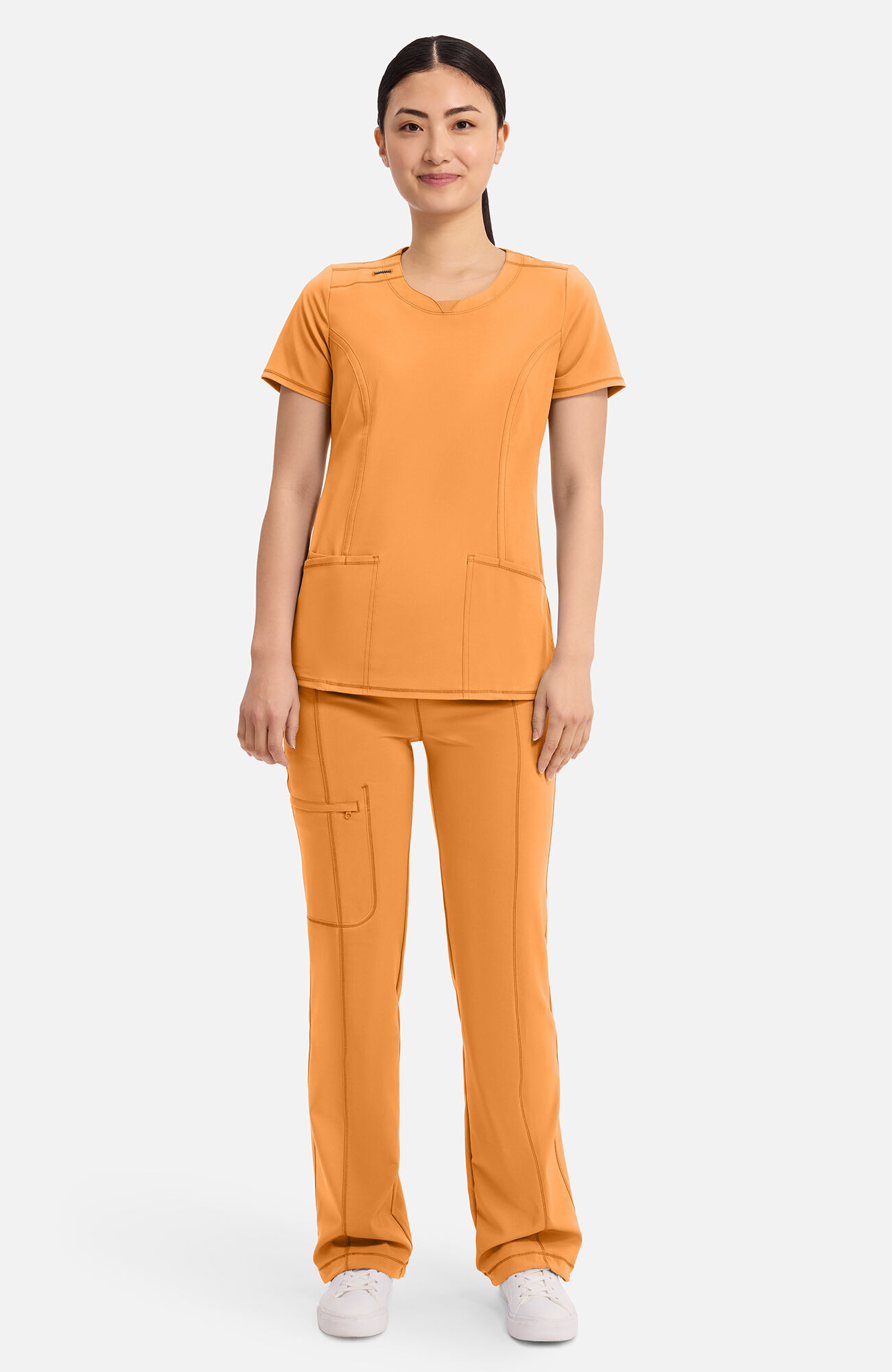 Women's Split Round Neck Solid Scrub Top