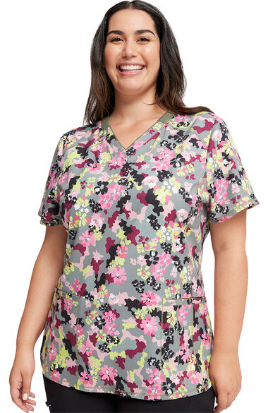 Women's Floral Camotion Print Scrub Top, , large