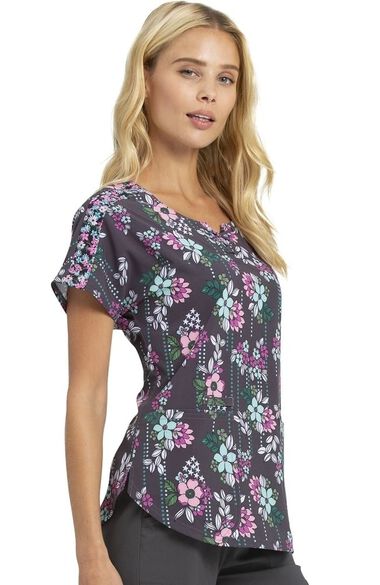 Clearance Women's Midnight Garden Party Print Scrub Top, , large