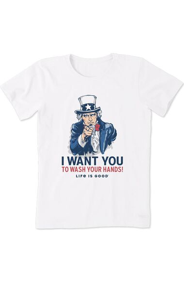 Women's Uncle Sam Wash Your Hands Print Underscrub T-Shirt, , large