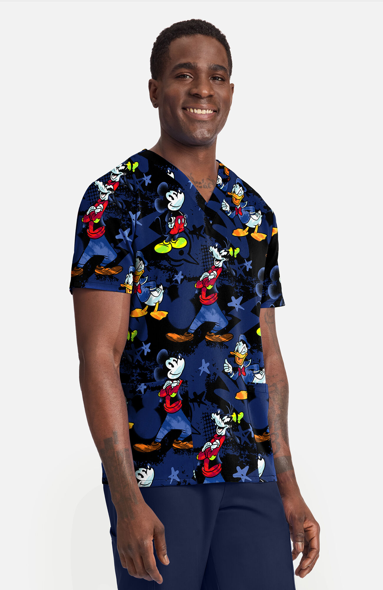 Men's Mickey Bro Time Print Scrub Top, , large