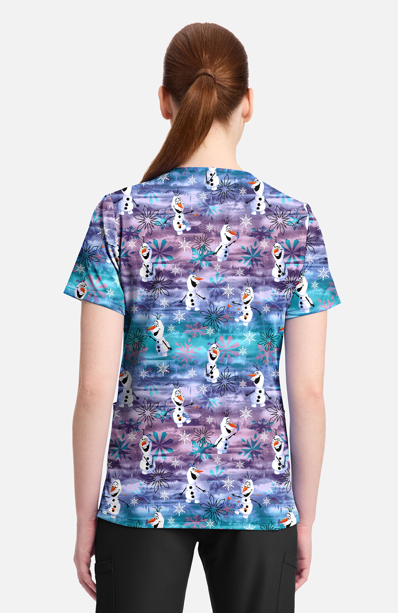 Women's Olaf In Arendelle Print Scrub Top, , large