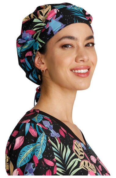 Women's Angel and Stitch Print Bouffant Scrub Hat, , large