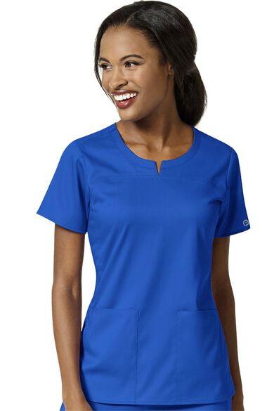Clearance Women's Notched Neck Solid Scrub Top, , large