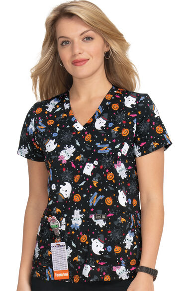 Women's Leslie Boo's Snooze Print Scrub Top, , large
