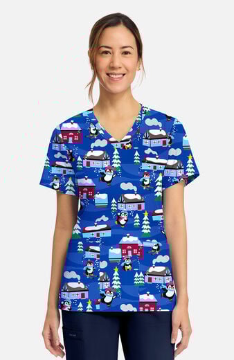 Women's Penguins Playing Print Scrub Top Women's Penguins Playing Print Scrub Top