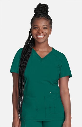 Women's V-Neck Knit Panel Solid Scrub Top Women's V-Neck Knit Panel Solid Scrub Top