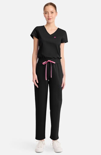 Women's Knit V-Neck Barrel Leg Scrub Jumpsuit Women's Knit V-Neck Barrel Leg Scrub Jumpsuit