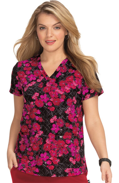 Women's Early Energy Brush Stroke Floral Print Scrub Top, , large