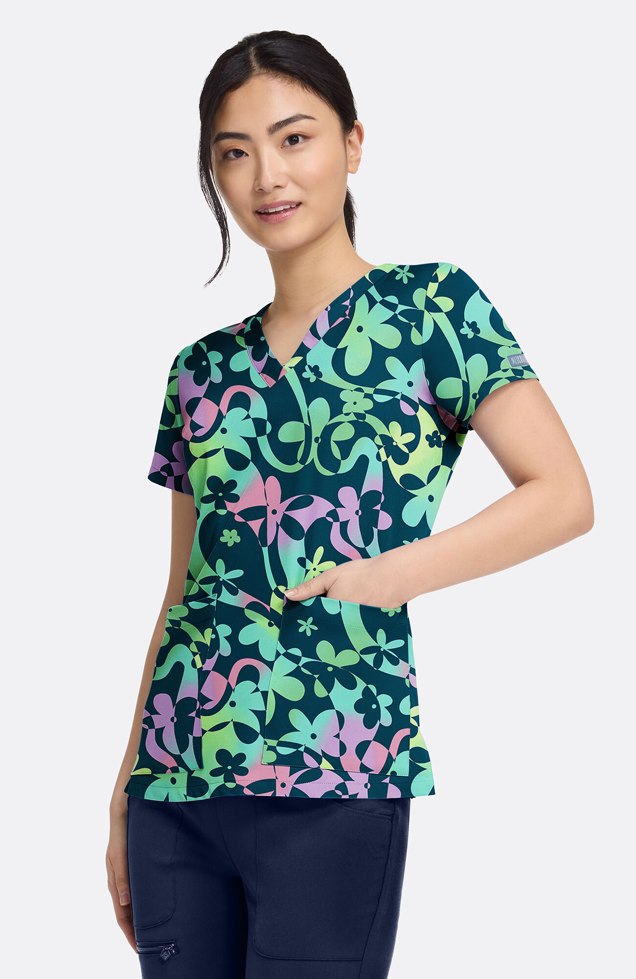 Women's Vicky Dizzy Daisy Print Scrub Top, , large