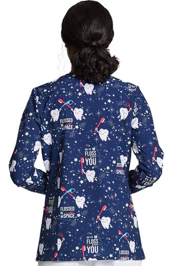 Clearance Women's Snap Front Flossed In Space Print Scrub Jacket