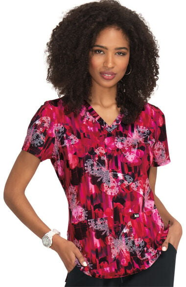 Clearance Women's Early Energy Flutter Butterfly Print Scrub Top, , large
