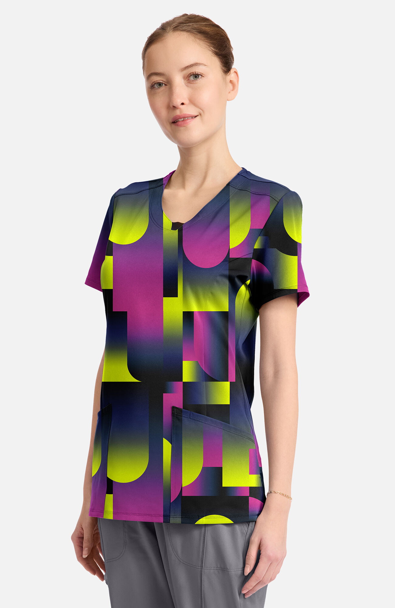 Women's Round Neck Portal Print Scrub Top, , large