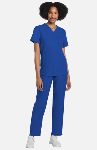 Unisex Scrub Set: Tuck-In 1-Pocket V-Neck Top & 3-Pocket Straight Leg Drawstring Pant Unisex Scrub Set: Tuck-In 1-Pocket V-Neck Top & 3-Pocket Straight Leg Drawstring Pant