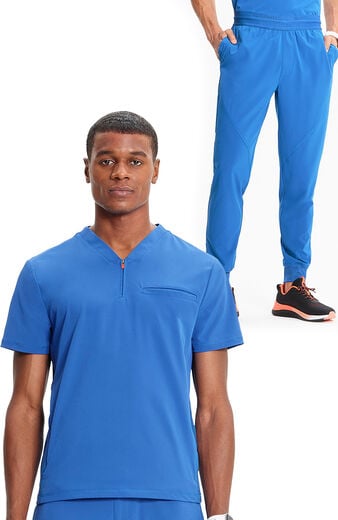 Men's Scrub Set: Partial Zip V-Neck Top & Interior Drawstring Jogger Pant Men's Scrub Set: Partial Zip V-Neck Top & Interior Drawstring Jogger Pant