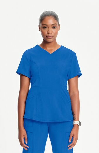 Women's 3-Pocket Knit Panel V-Neck Scrub Top Women's 3-Pocket Knit Panel V-Neck Scrub Top