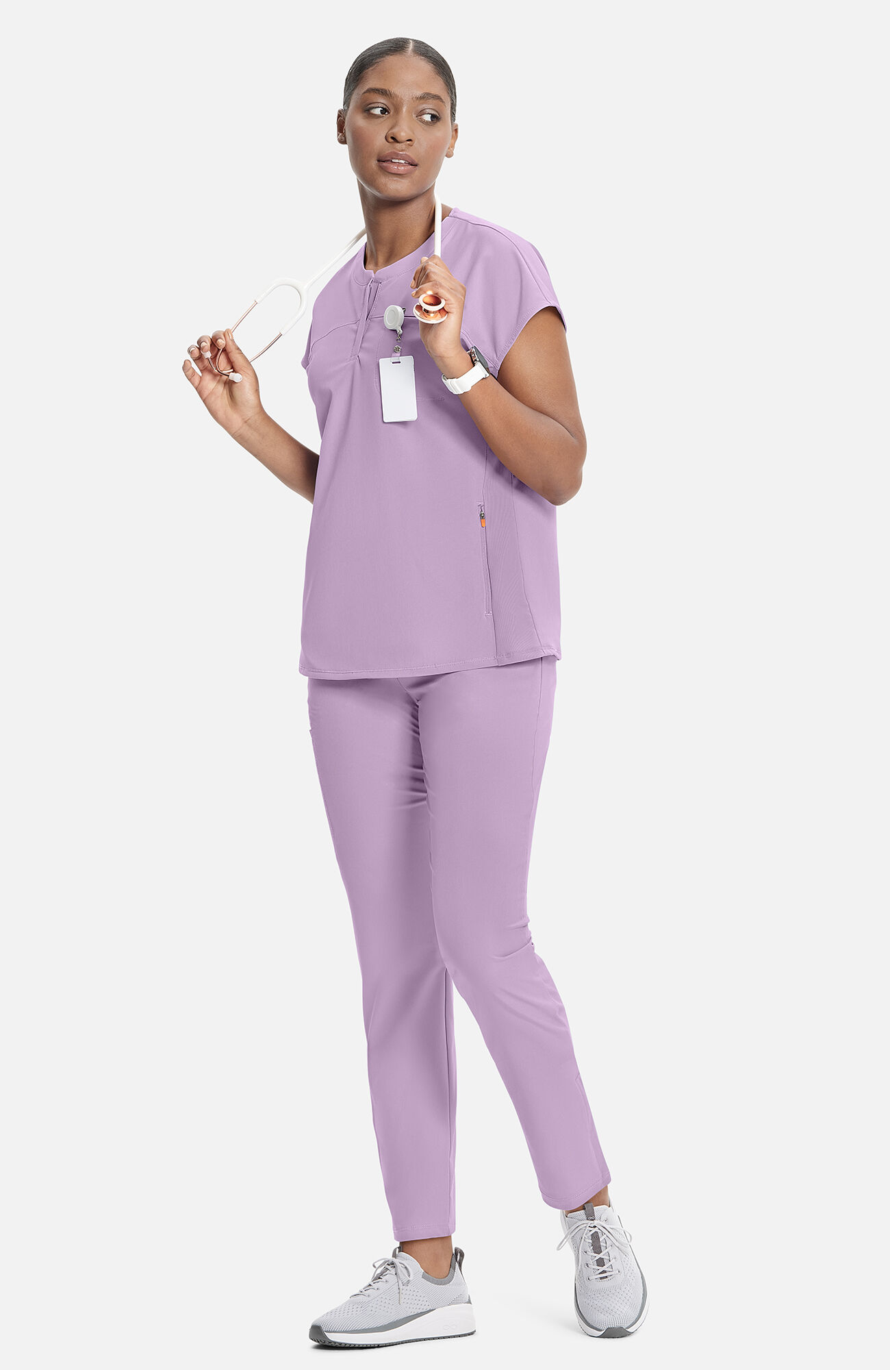 Women's Henley Scrub Top, LWL Livewire Lilac | purple, large