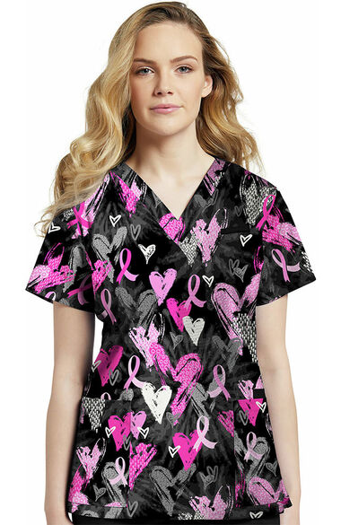 Clearance Women's Lace & Love Print Scrub Top, , large