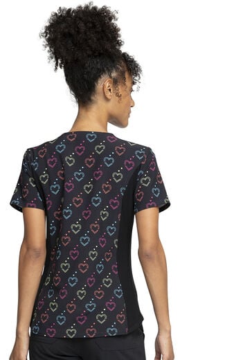 Women's Knit Panel Hearts On The Line Print Scrub Top