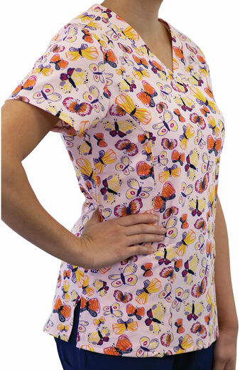 Women's Candy Of Butterfly Print Scrub Top
