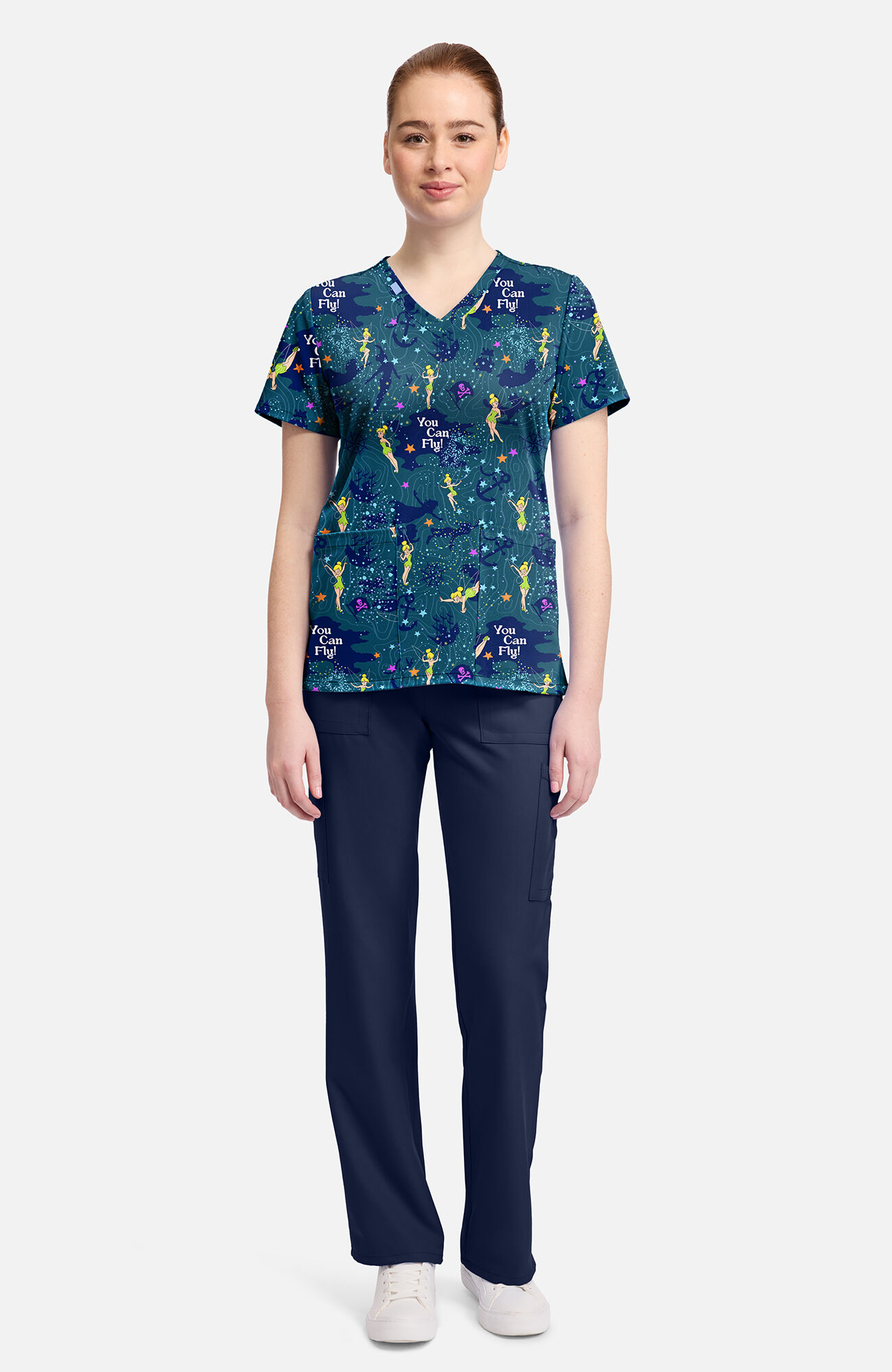 Women's Tinker Bell Flight Print Scrub Top