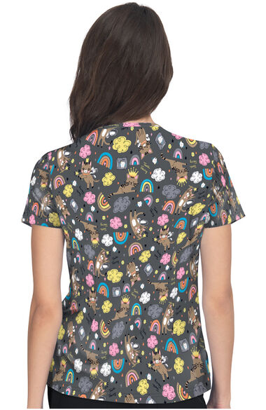 Clearance Women's Leslie V-Neck Toof Fairy Print Scrub Top, , large