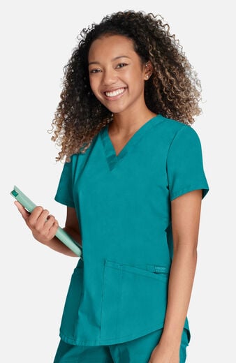 Women's 4-Pocket Shirttail V-Neck Scrub Top Women's 4-Pocket Shirttail V-Neck Scrub Top