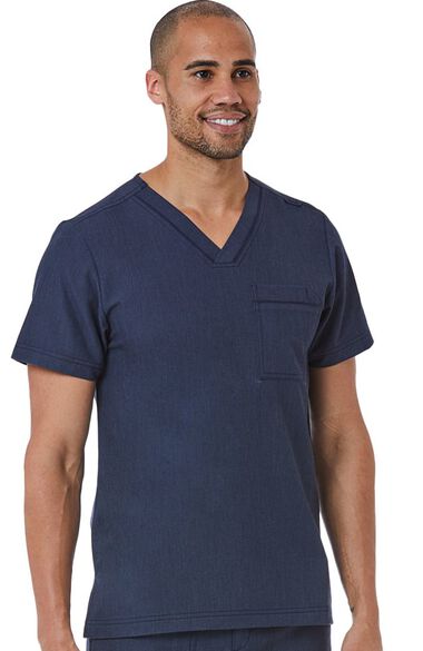 Clearance Men's Contrast Piping V-Neck Solid Scrub Top, , large