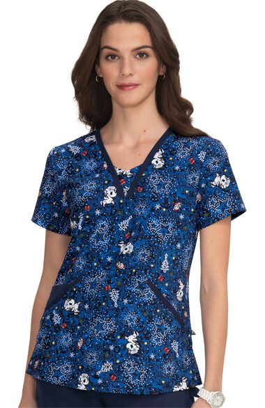Clearance Women's Adora Sparkling Holiday Print Scrub Top, , large