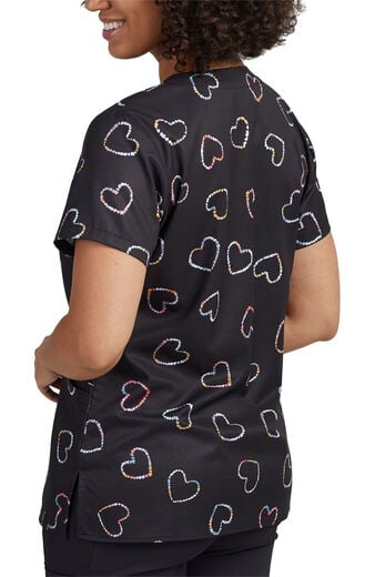 Women's Tie-Dye Hearts Print Scrub Top