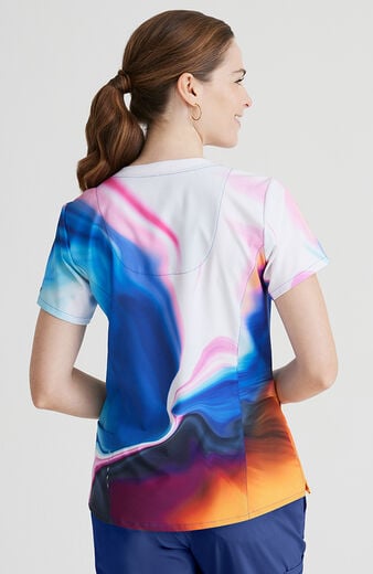 Women's V-Neck Shimmering Skies Print Scrub Top