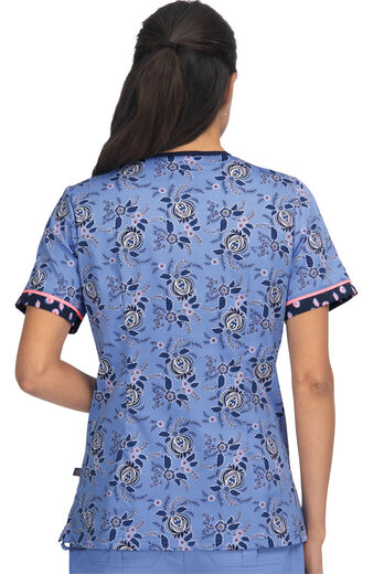 Clearance Women's Lennon Heart Shaped Neck Vintage Floral Print Scrub Top