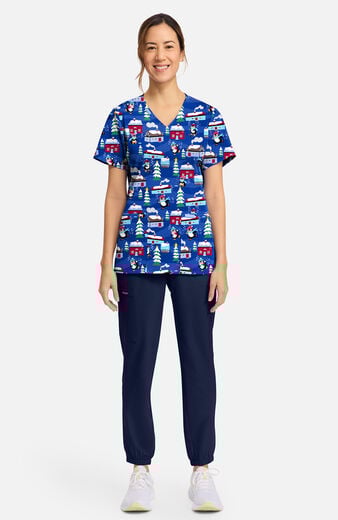 Women's Penguins Playing Print Scrub Top Women's Penguins Playing Print Scrub Top