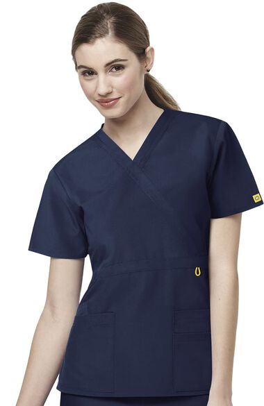 Clearance Women's Golf Mock Wrap Solid Scrub Top, , large